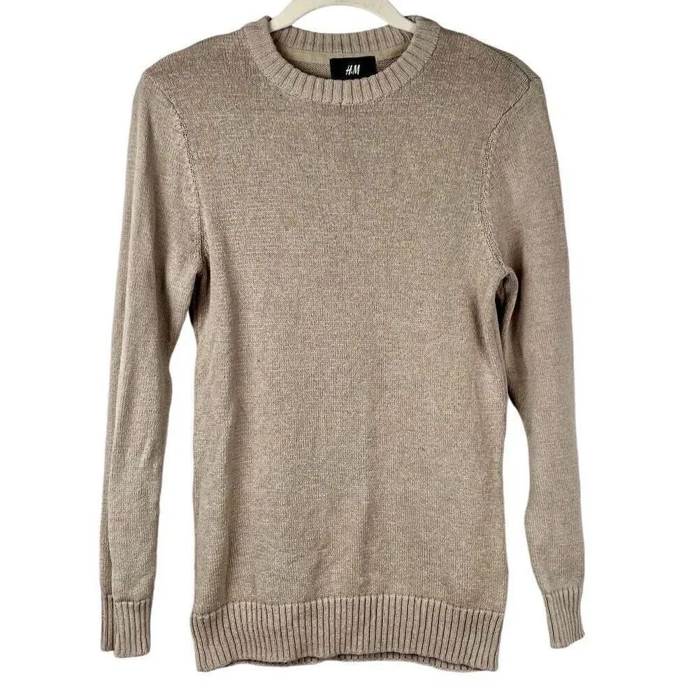 H&M Tan Beige Knit Crew Neck Tunic Sweater S